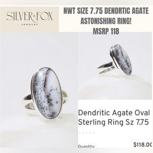 NWT SILVER FOX DENDRITIC AGATE & STERLING SILVER RING! STUNNING! AAA QUALITY!